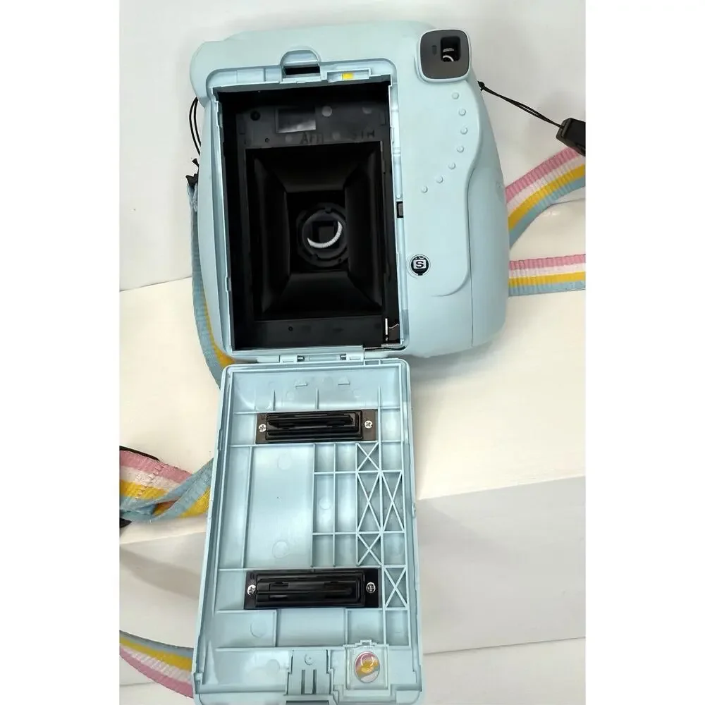 Fujifilm Instax Mini Instant Camera with Light Blue Case and Pastel Strap